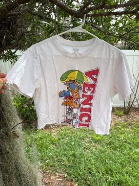 Mighty Fine White Garfield Venice Graphic Crop Tee